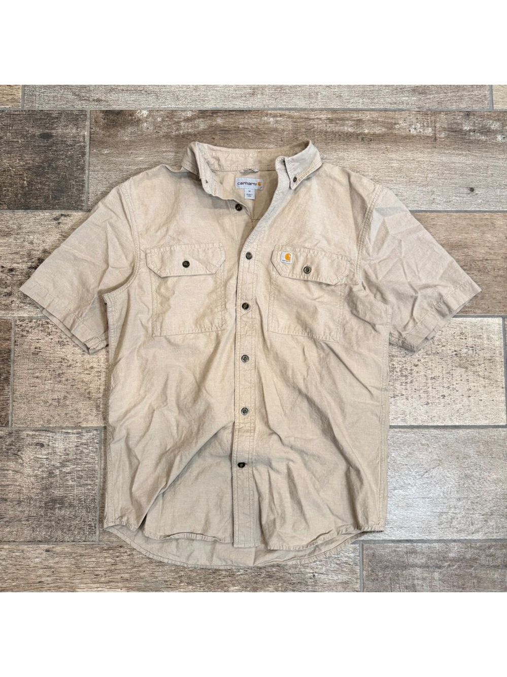 Carhartt Mens Tan Short Sleeve Button Down Work Shirt Size Medium Gorpcore Vibe